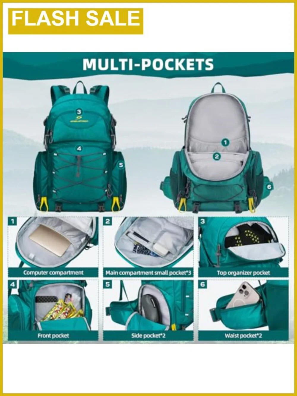 40L Waterproof Nylon Hiking Backpack Lightweight Travel Daypack